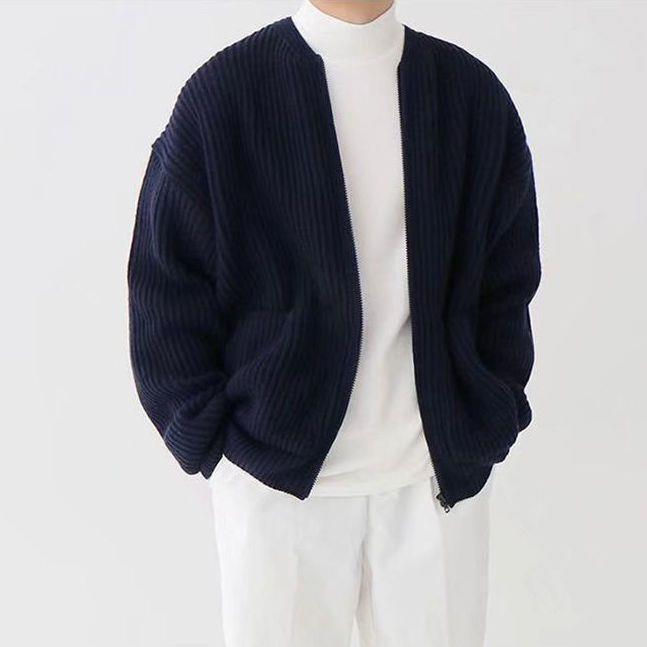 Men Zip Up Knitted Cardigan Lined Funnel Neck Jumper Sweater Pockets Coat All Seasons Comfortable Soft Long Sleeve chicpolly