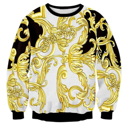 High-End Luxury Golden Palace Flowers 3D Print Sweatshirts Men Streetwear Hoodies Boys White Outwear Clothes Mans Fashion Tops