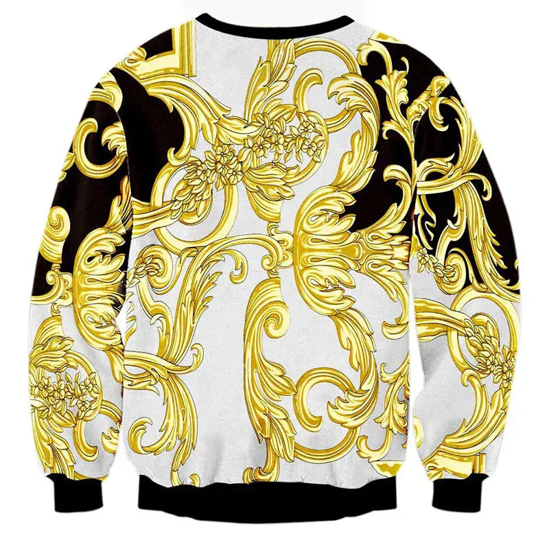 High-End Luxury Golden Palace Flowers 3D Print Sweatshirts Men Streetwear Hoodies Boys White Outwear Clothes Mans Fashion Tops