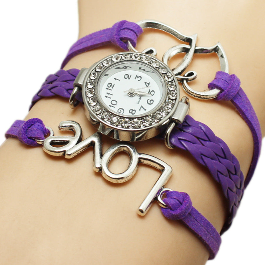 Love Double Heart-shaped Love Woven Watch chicpolly