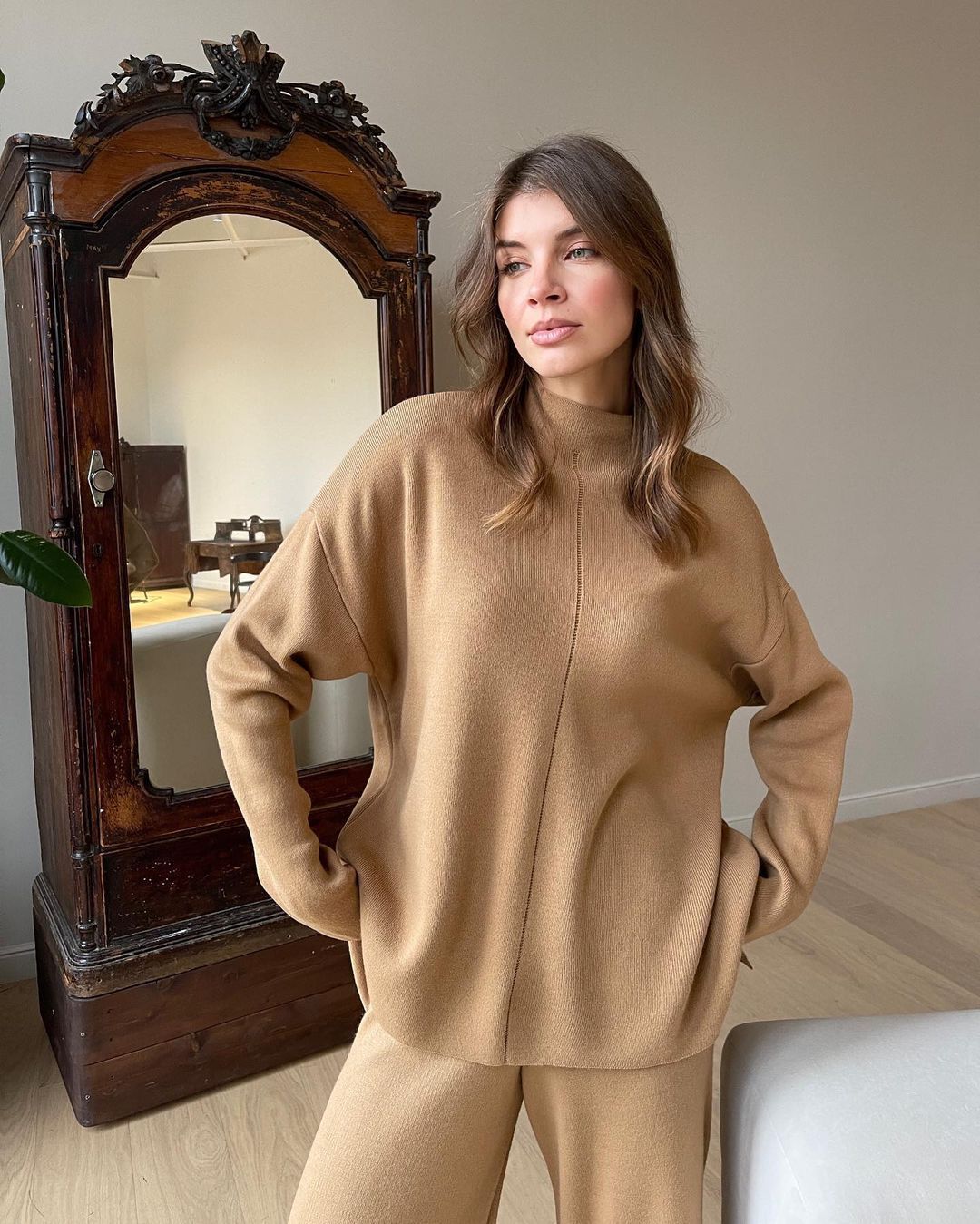 Long Sleeve Loose Casual Sweater Knit Top Trousers Set chicpolly