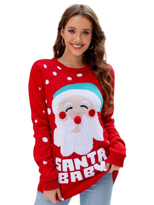 Christmas Women's Tops Sweater Embroidery Red Sweaters chicpolly