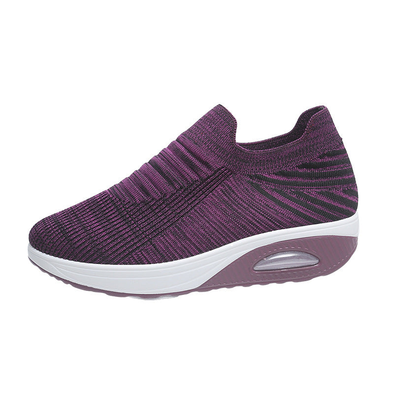 New Stripe Design Mesh Shoes Fashion Slip On Air Cushion Shoes Breathable Round-toe Flats Women chicpolly