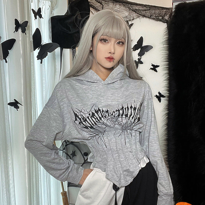 Belted Waist Slim Hooded Top T-shirt Female Autumn And Winter chicpolly