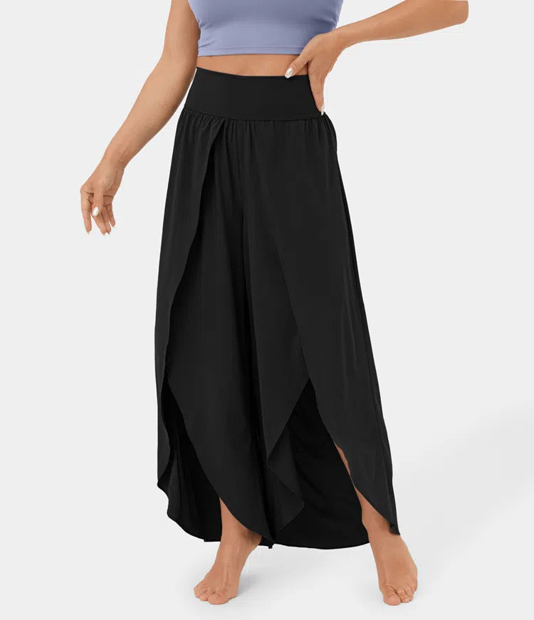 Loose Split Yoga Pants Summer Elastic High Waist Wide Leg Trousers Women's Fashion Versatile Clothing chicpolly