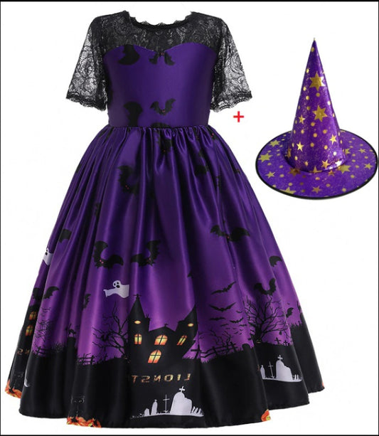 Halloween Princess Dress Halloween Printed Mesh chicpolly