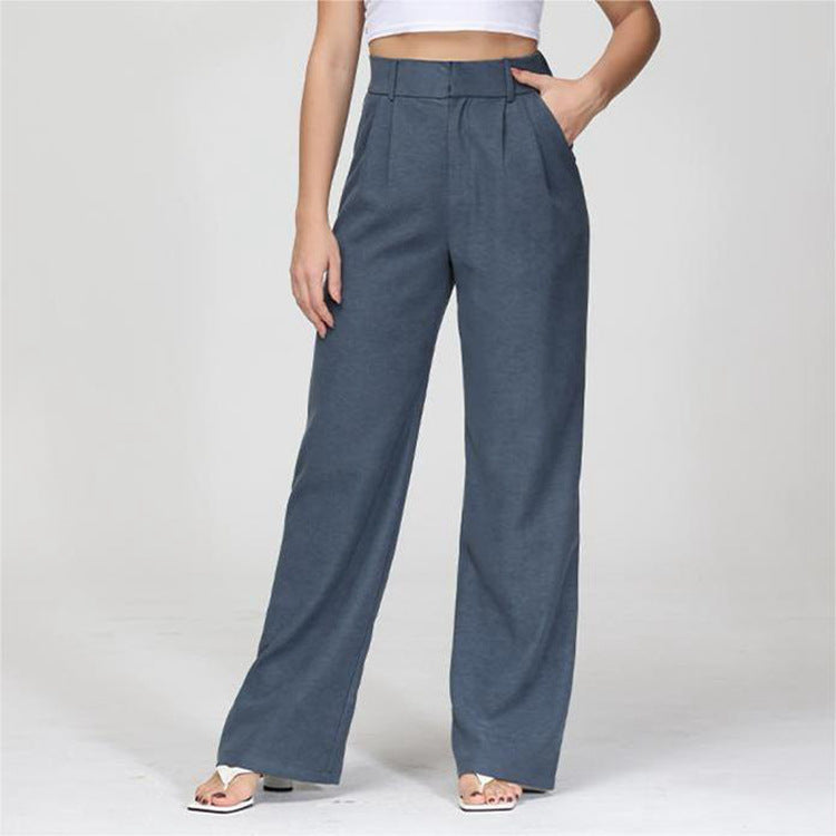 High Waist Straight Trousers With Pockets Wide Leg Casual Pants For Women chicpolly