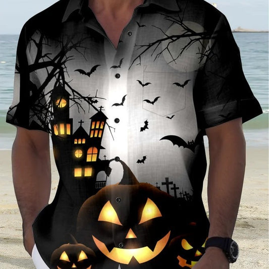 Men's Retro Halloween Ghost Print Casual Short Sleeve chicpolly