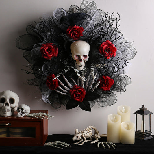 Halloween Red Rose Skull Mesh Garland Door Hanging Decoration chicpolly
