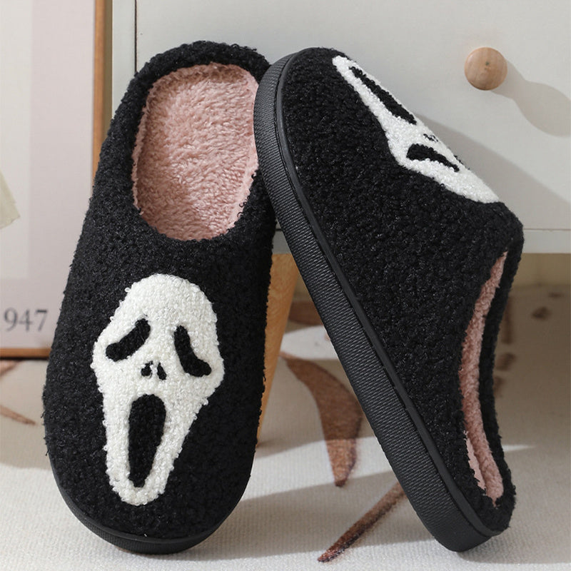 Halloween Skull Cartoon Print Slippers Warm Winter Slippers For Men Women Couple Home Shoes Indoor Cotton Slippers chicpolly