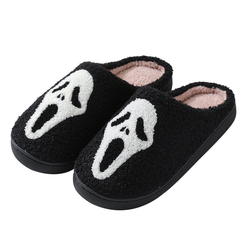 Halloween Skull Cartoon Print Slippers Warm Winter Slippers For Men Women Couple Home Shoes Indoor Cotton Slippers chicpolly