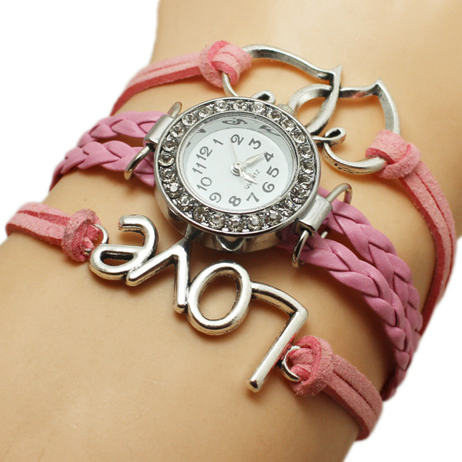 Love Double Heart-shaped Love Woven Watch chicpolly