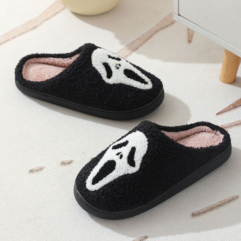 Halloween Skull Cartoon Print Slippers Warm Winter Slippers For Men Women Couple Home Shoes Indoor Cotton Slippers chicpolly