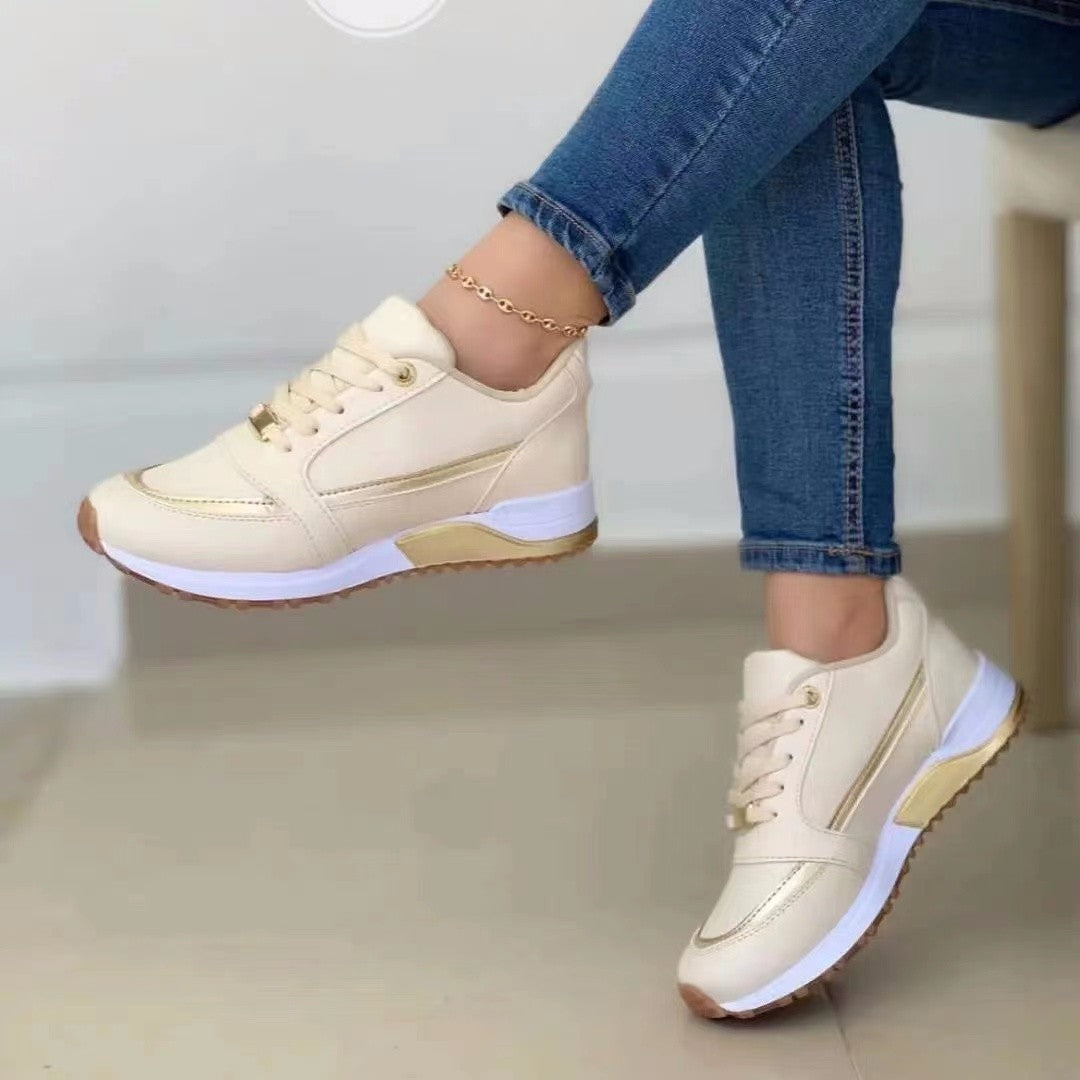 Casual Lace-up Flat Shoes Women Shallow Round Toe Sports Walking Sneakers chicpolly