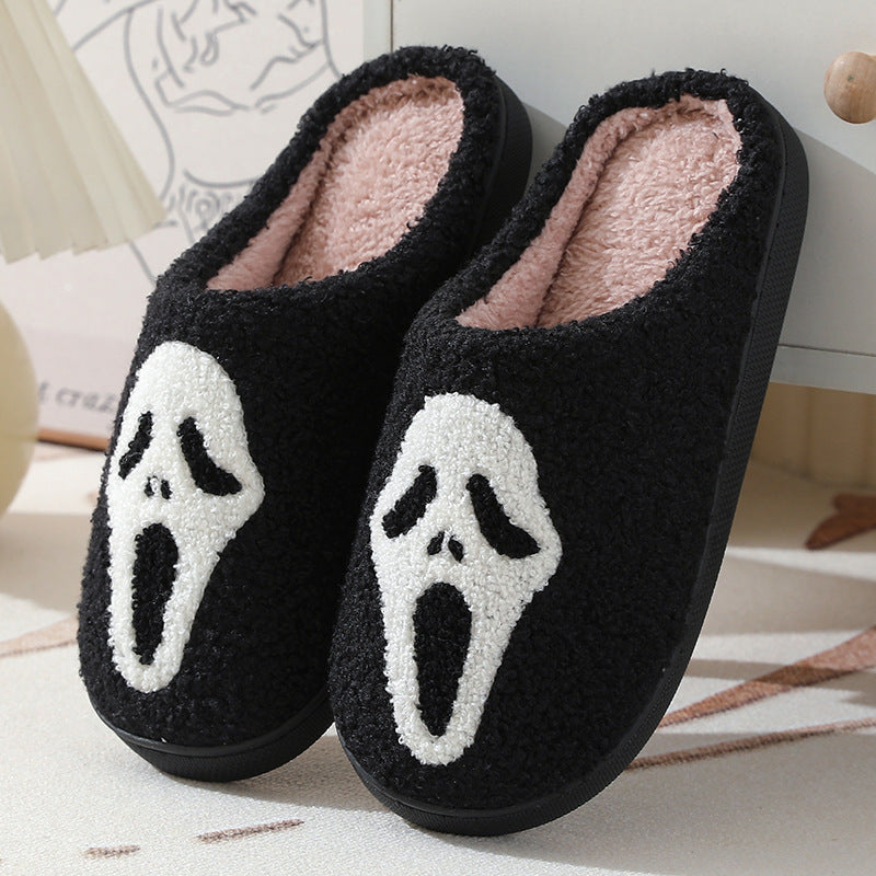 Halloween Skull Cartoon Print Slippers Warm Winter Slippers For Men Women Couple Home Shoes Indoor Cotton Slippers chicpolly