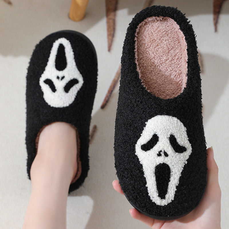 Halloween Skull Cartoon Print Slippers Warm Winter Slippers For Men Women Couple Home Shoes Indoor Cotton Slippers chicpolly