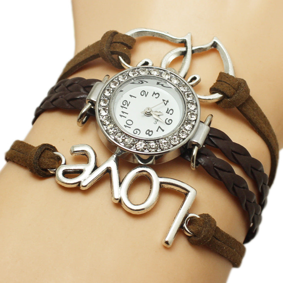 Love Double Heart-shaped Love Woven Watch chicpolly