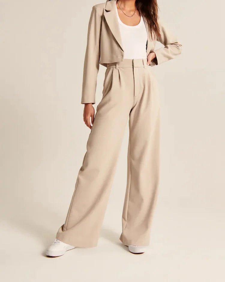 High Waist Straight Trousers With Pockets Wide Leg Casual Pants For Women chicpolly
