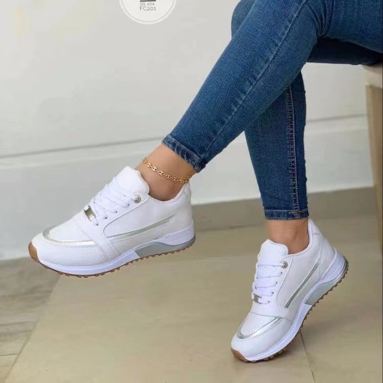 Casual Lace-up Flat Shoes Women Shallow Round Toe Sports Walking Sneakers chicpolly