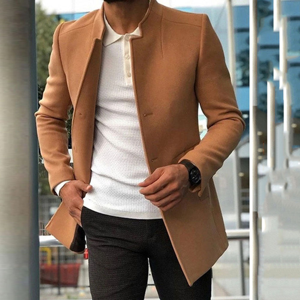 Men's Slim Coat Fashion Single-breasted Solid Color Business Jackets Fall And Winter Tops Outwear Clothing My Store