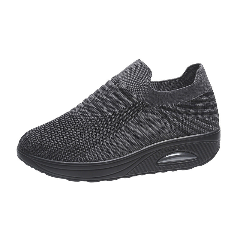 New Stripe Design Mesh Shoes Fashion Slip On Air Cushion Shoes Breathable Round-toe Flats Women chicpolly