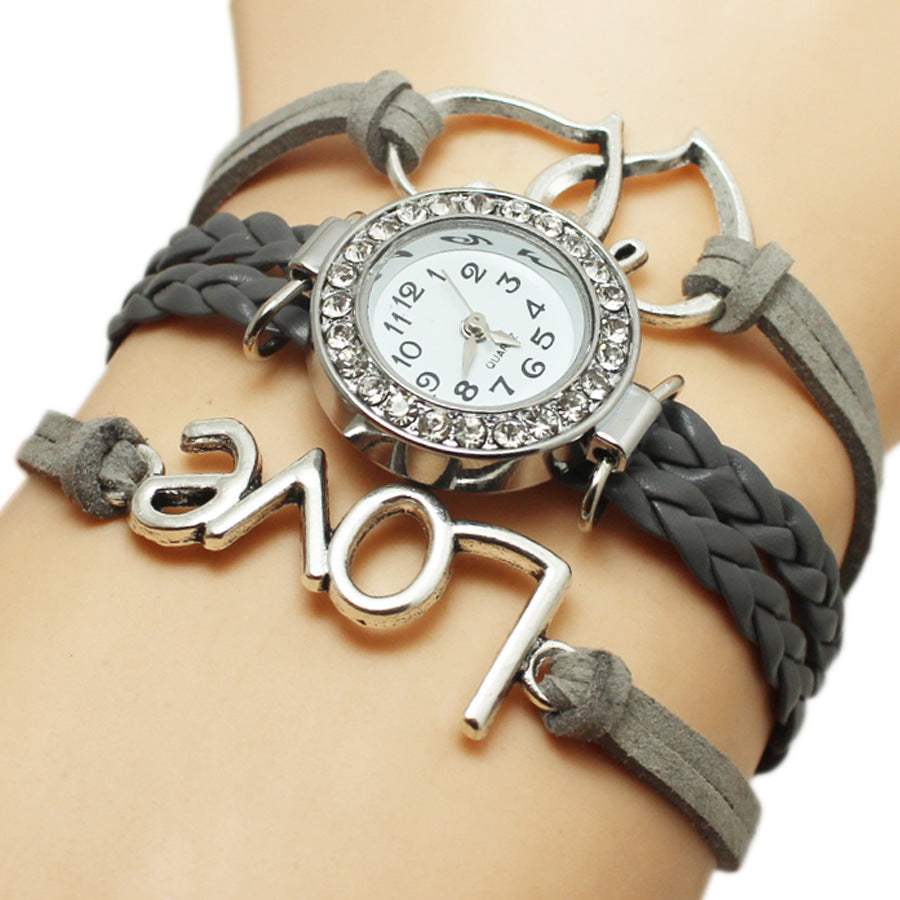Love Double Heart-shaped Love Woven Watch chicpolly
