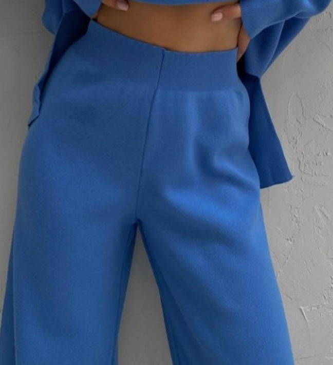 Long Sleeve Loose Casual Sweater Knit Top Trousers Set chicpolly