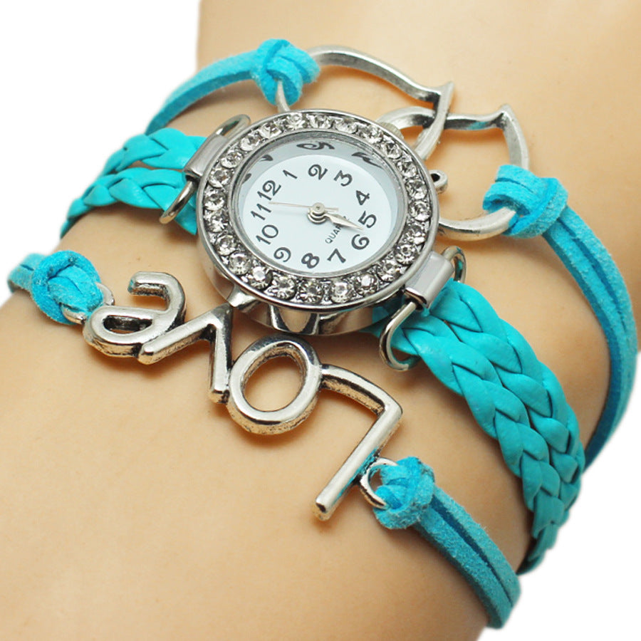 Love Double Heart-shaped Love Woven Watch chicpolly