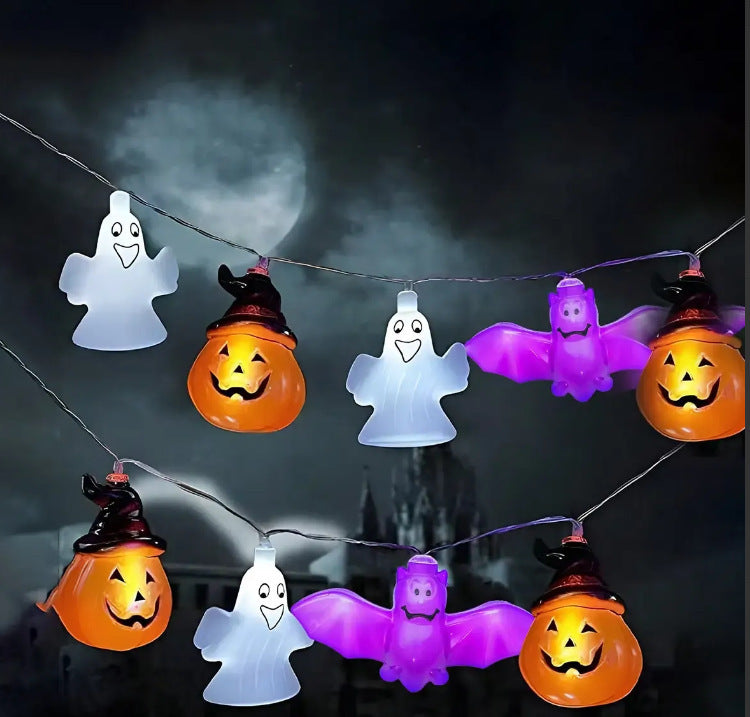 PVC Soft Material Halloween Lighting Chain Pumpkin Ghost Bat Modeling Lamp Indoor And Outdoor Home Decoration chicpolly
