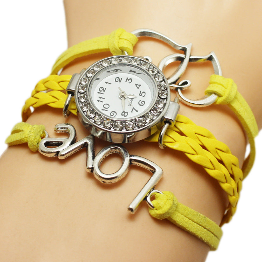 Love Double Heart-shaped Love Woven Watch chicpolly